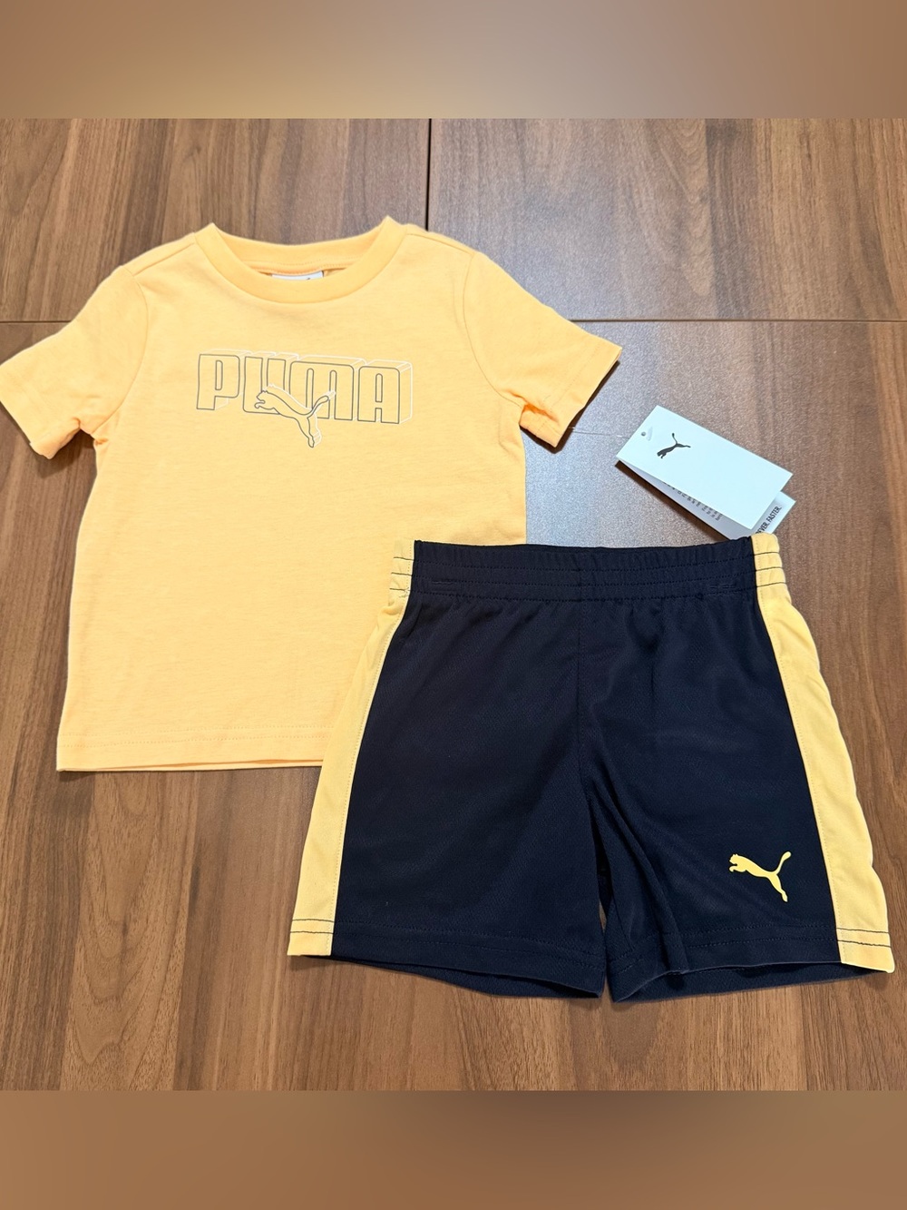 PUMA Baby Boys 2-Piece Outfit Set 18M Yellow Navy Shirt & Shorts NWT